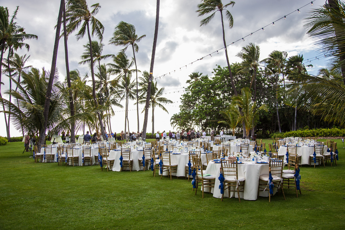 JWL Hawaii, Lanikuhonua, blue and white decor, party rentals